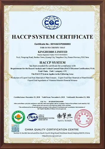 HACCP Quality Certification - ZAC Biotech Co., Ltd.