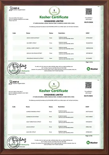 Kosher Certification (KOF-K) - ZAC Biotech Co., Ltd.