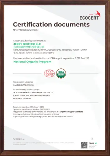 USDA Organic Certification - ZAC Biotech Co., Ltd.