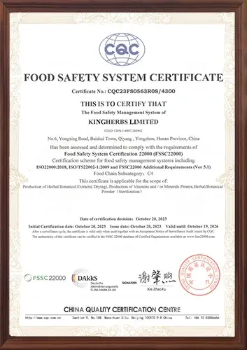 FSSC 22000 Food Safety System Certification - ZAC Biotech Co., Ltd.